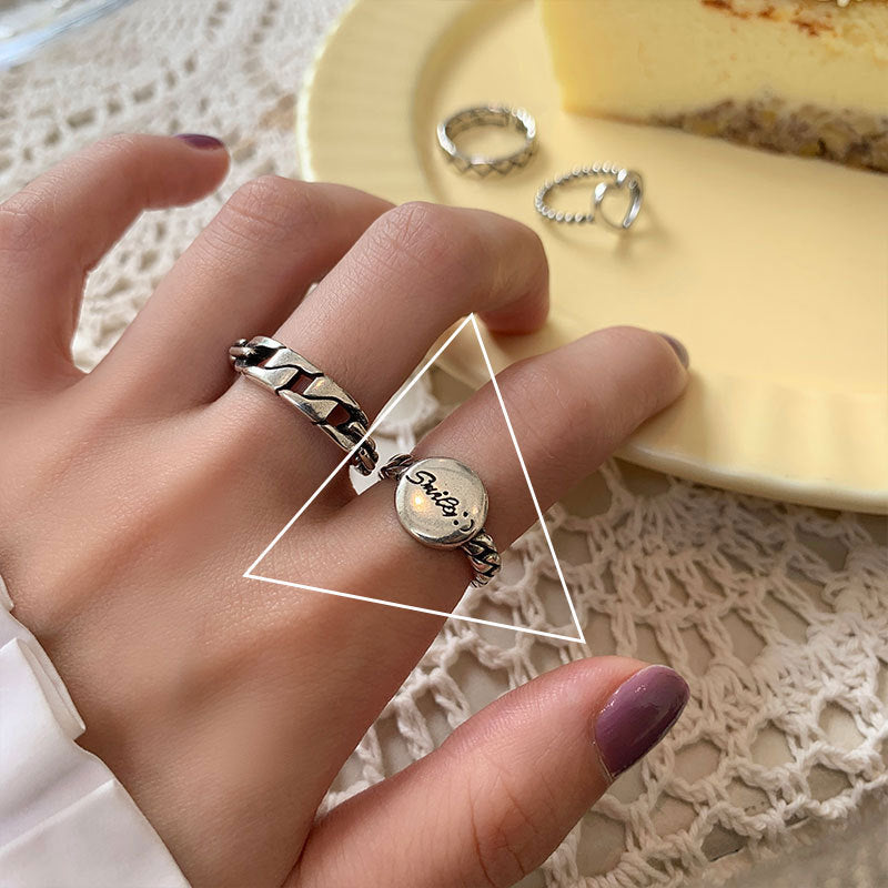 Adjustable Open Ring Set For Women Thai Silver Plated Geometric Knuckle Rings Korean Style Statement Jewelry Fashion