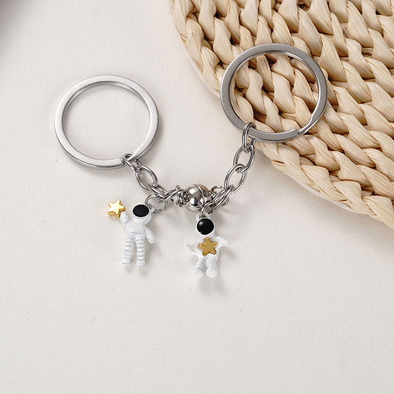 Metal Astronaut Keychain Set Star Magnet Keychains Space Themed Key Rings Celestial Jewelry Accessories Themed