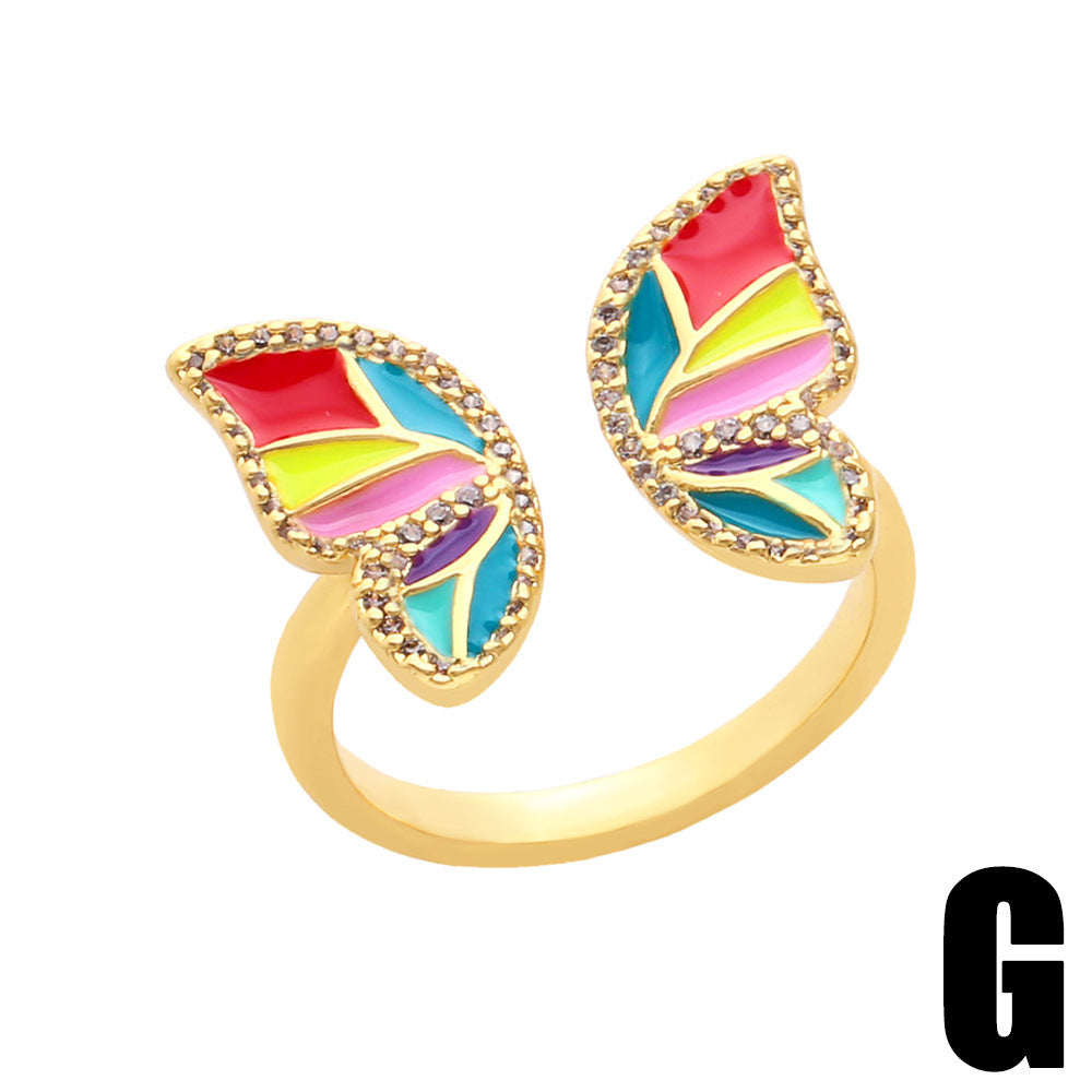 Women's Butterfly Ring Copper Adjustable Zircon Oil Drop Jewelry Elegant Fashion Accessory with Sparkling Zircon