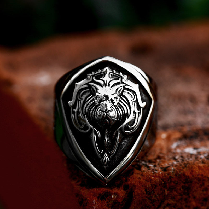Men's Stainless Steel Ring Lion Head Design Polished Finish Animal Zodiac Biker Ring Hand Jewelry Titanium Steel Ring for Men Statement Ring Lion Ring