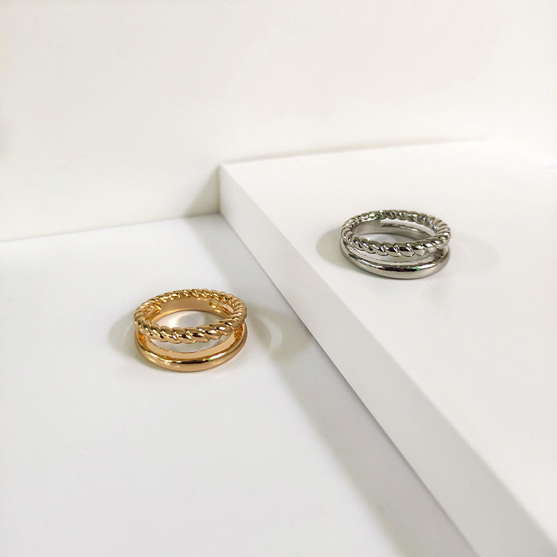 Double Layer Twist Ring Zinc Alloy Geometric Jewelry For Women European American Style Trendy Accessory Elegant Minimal