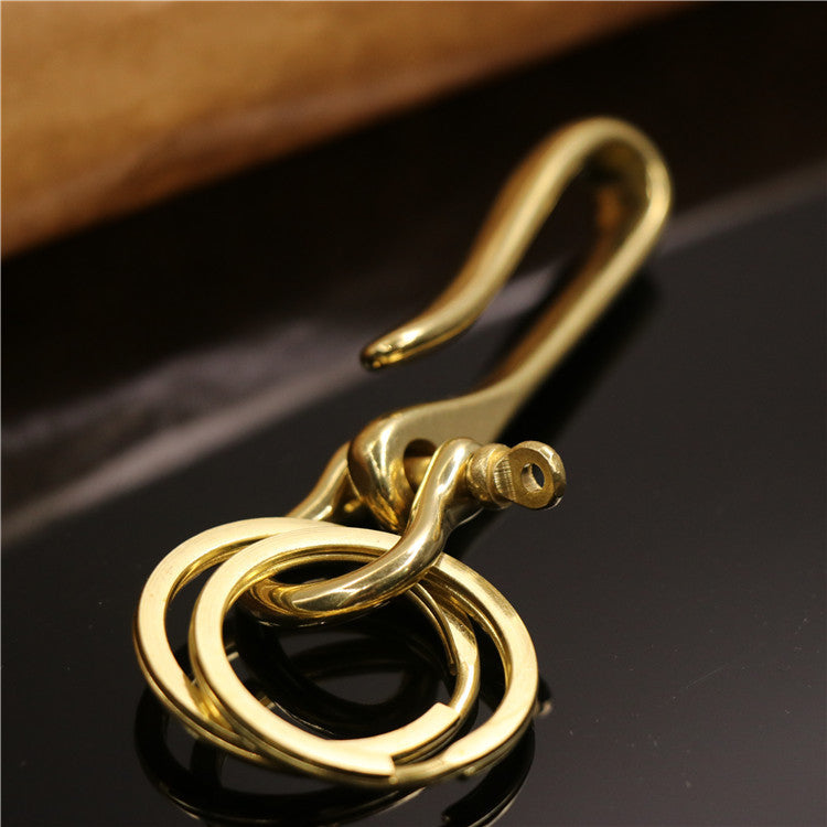 Mens Pure Copper Car Keychain Pendant With U Shaped Hook And Horseshoe Buckle Slip Light Treatment Key Ring Decoration