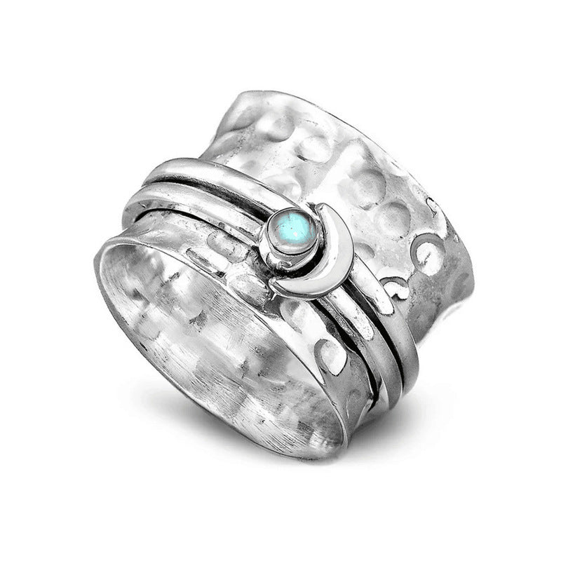 Womens Moon Ring Rotatable Geometric Gemstone Alloy Jewelry