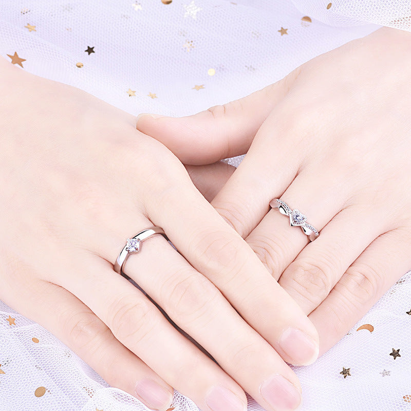 Couple Rings For Women And Men Silver Adjustable Promise Ring Geometric Bands European American Design Glamour