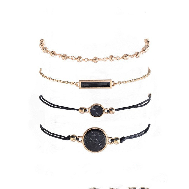 Geometric Alloy Chain Bracelet Set For Women Black And Turquoise Fashion Jewelry Individually Packaged For Everyday Wear