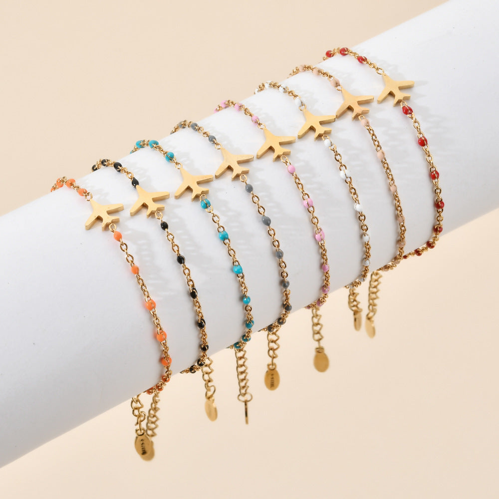 Womens Bohemian Stainless Steel Aircraft Charm Bracelet Geometric Design Fashion Jewelry Gifts Sky Urban Style