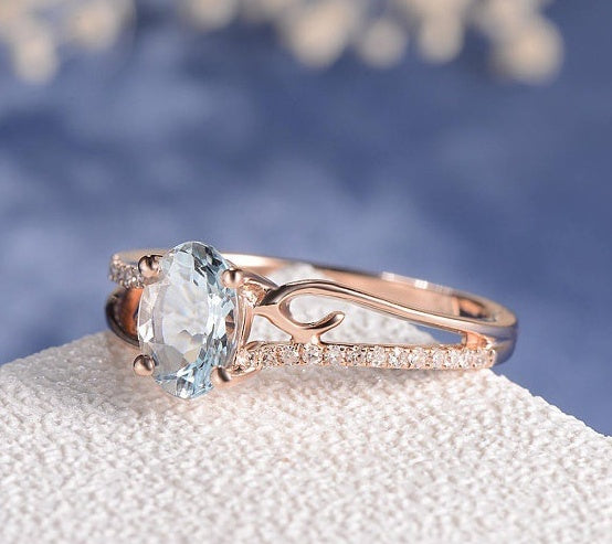 Rose Gold Plated Egg Gemstone Ring With Inlay Details