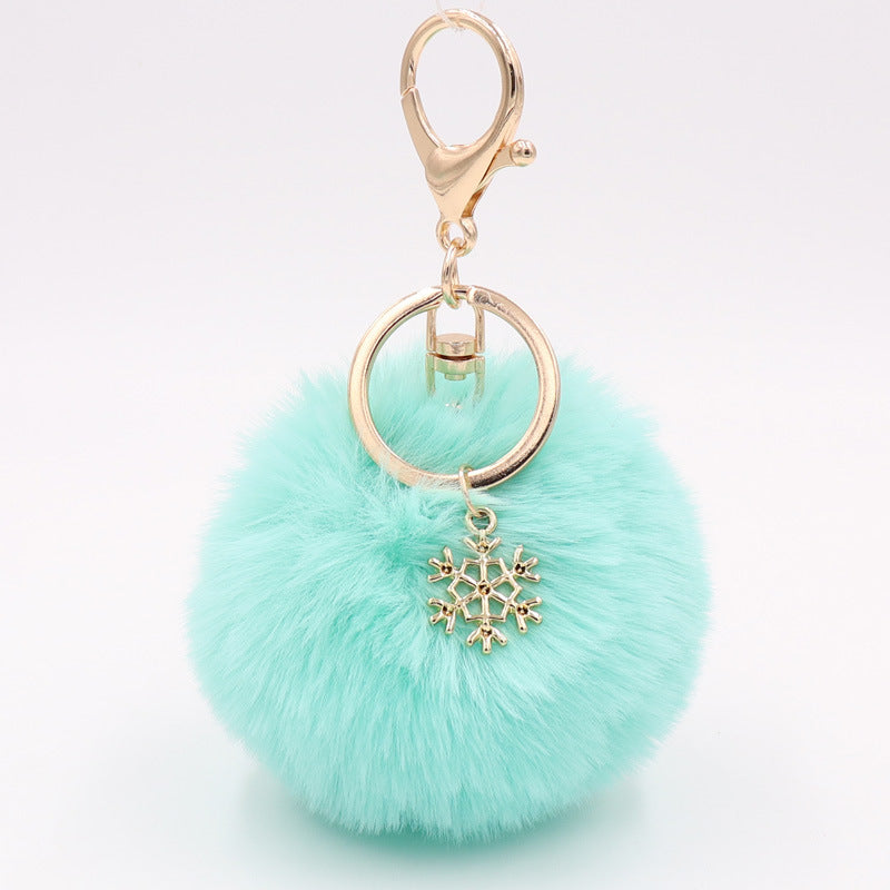 Plush Snowflake Keychain Winter Holiday Decoration Bag Pendant Alloy Keyring Fluffy Snow Ball Charm Gift Ideas