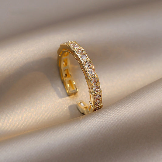 Couples Golden Ring Alloy Inlaid Artificial Gemstones Japanese Korean Fashion Jewelry Gift For Women And Girls