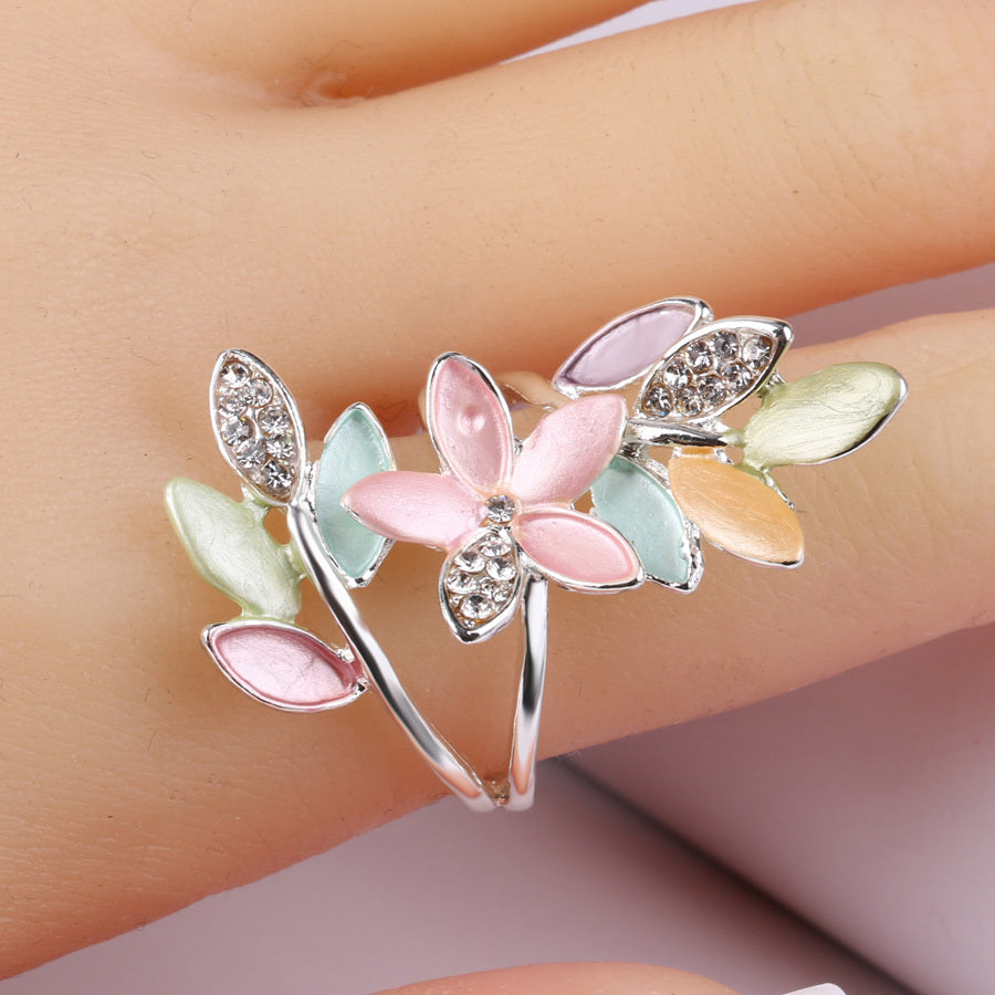 Womens Enamels Flower Ring Electroplated Metal Alloy Gemstone Jewelry For Parties Anniversaries Birthdays Gift