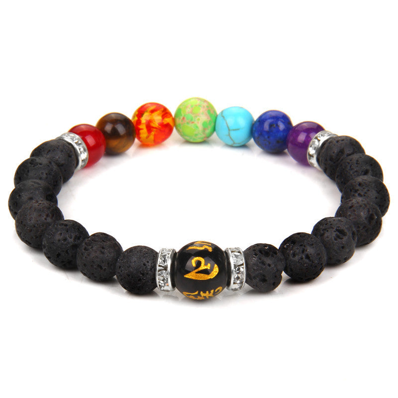 Unisex Natural Volcanic Stone Seven Chakra Bracelet Yoga Energy Geometric Style Gift For Him Or Her Daily Wear