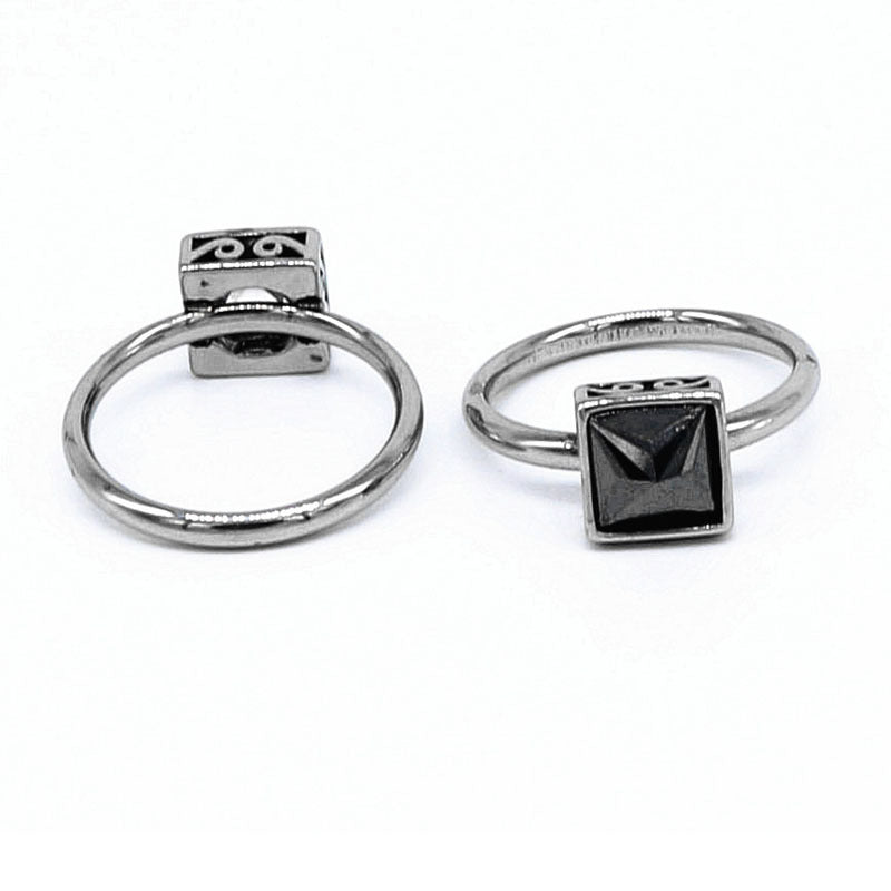 Unisex Titanium Steel Ring Geometric Design Diamond Accent Retro Personalized Finger Ring Durable Gift Diamond