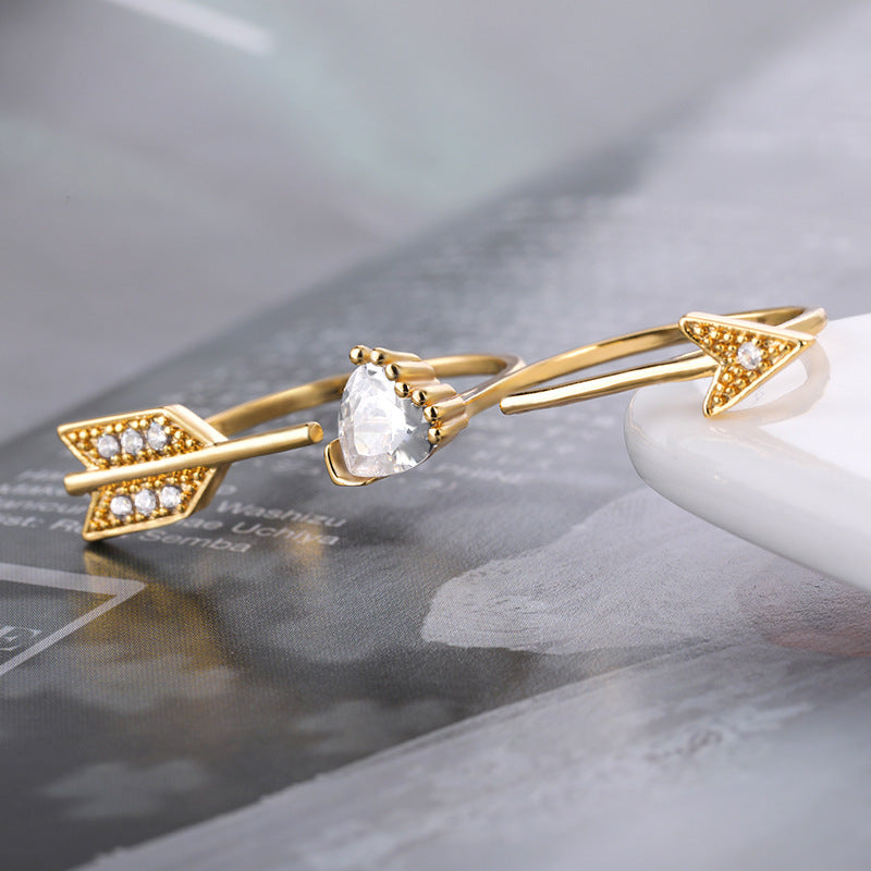 Womens Adjustable Zirconia Arrow Ring Copper Jewelry Dainty Elegant Statement Accessory For Daily Wear Anniversary Gift