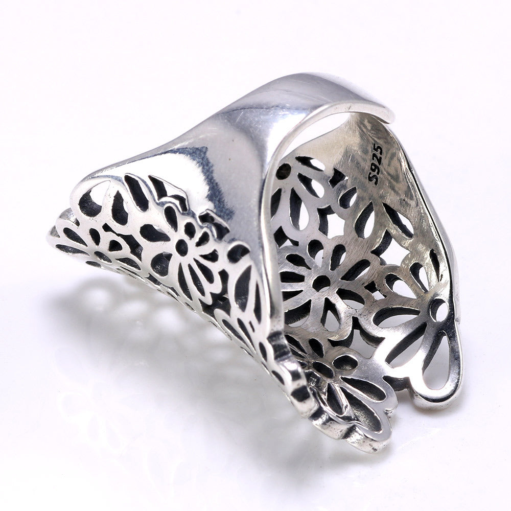Womens Vintage Hollow Carved Alloy Ring Intricate Floral Design Statement Fashion Ring Girls Ring Alloy Floral