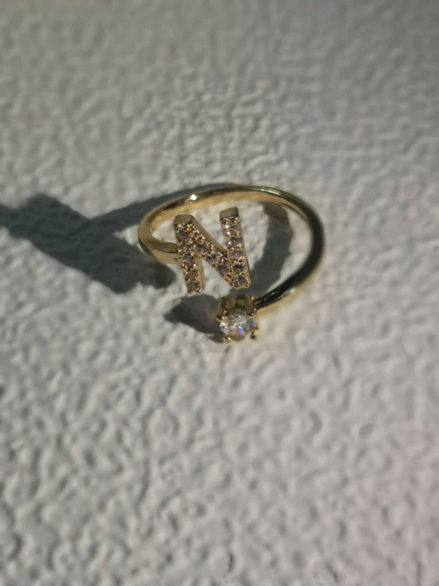 Unisex Copper Ring Adjustable Zircon Inlaid Letter Design