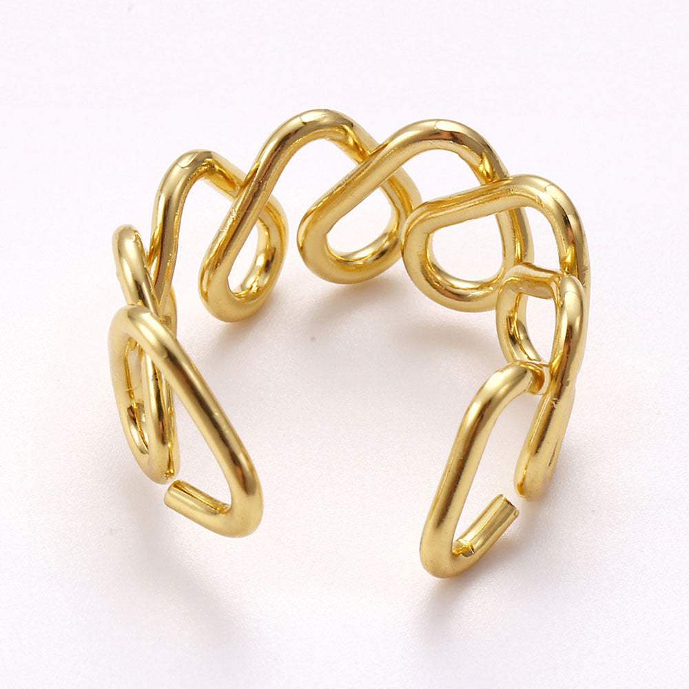Geometric Chain Band Ring For Unisex Alloy Statement Jewelry In Gold Tone Or Silver Tone Metal Durable Everyday Wear