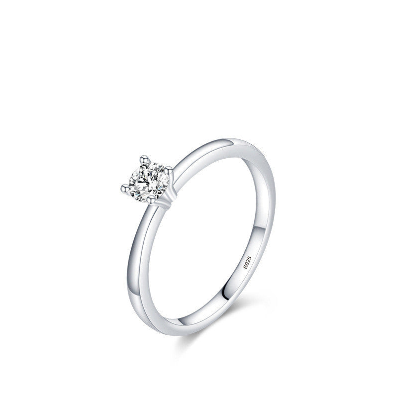 Elegant Four Claw Geometric Sterling Silver Ring For Women Gift For Girls Classic Jewelry Modern Classic Style