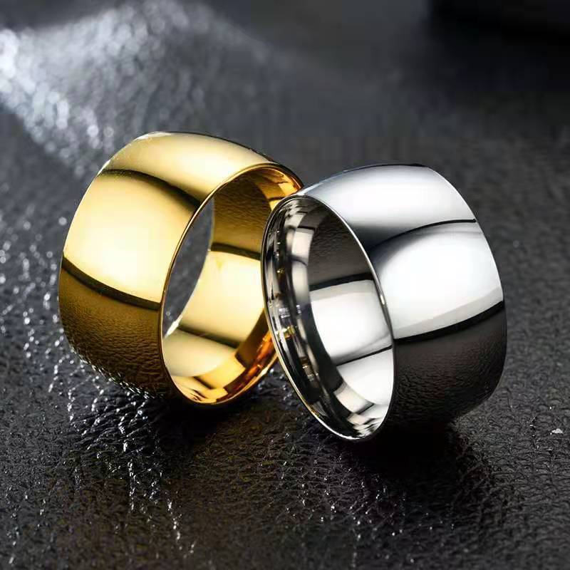 Mens Titanium Steel Ring 12mm Wide Geometric Unisex Band Electroplated Anniversary Gift Fashionable Accessories