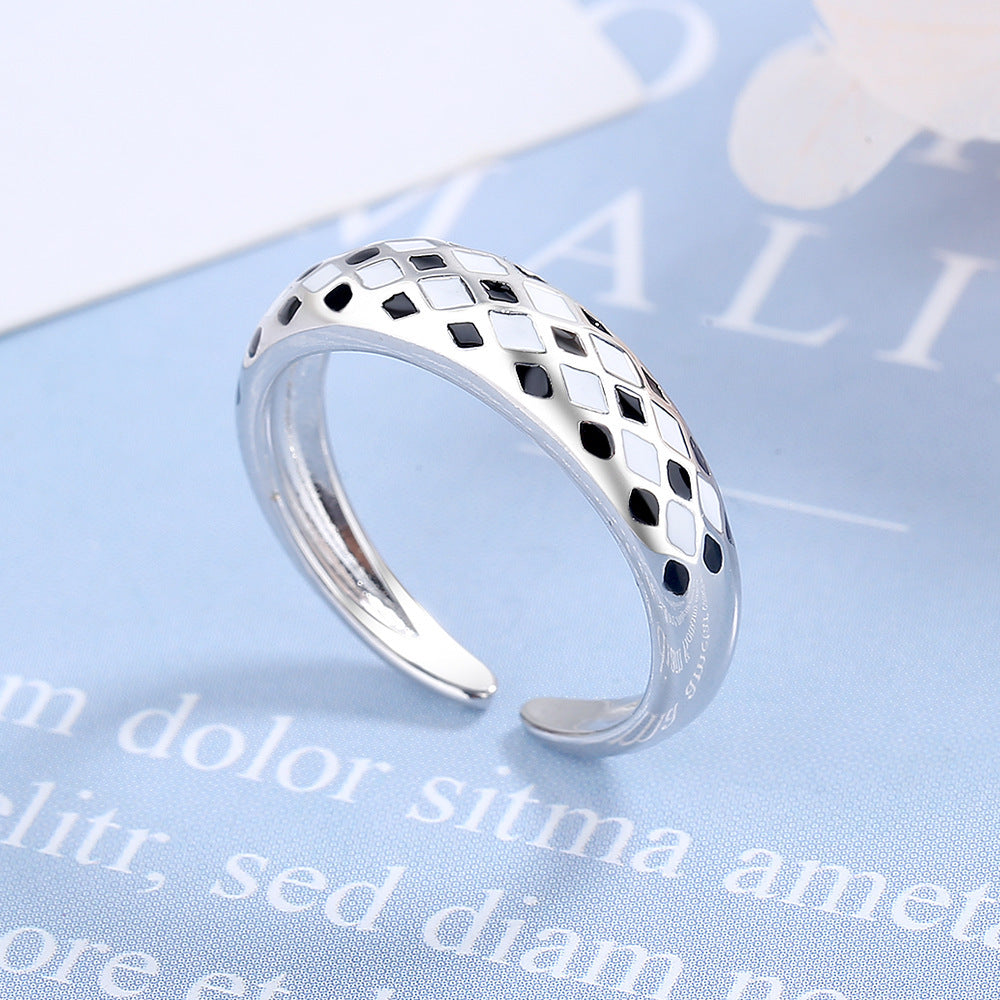 Checkerboard Ring For Women Epoxy Copper Geometric Fashion Jewelry Accessory Stylish Daily Wear Gift Ready Now