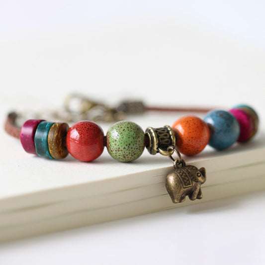 Womens Adjustable Ceramic Bracelet Elephant Zodiac Jewelry Nepal Animal Theme Cuter Fun Unique For Girls Gifts