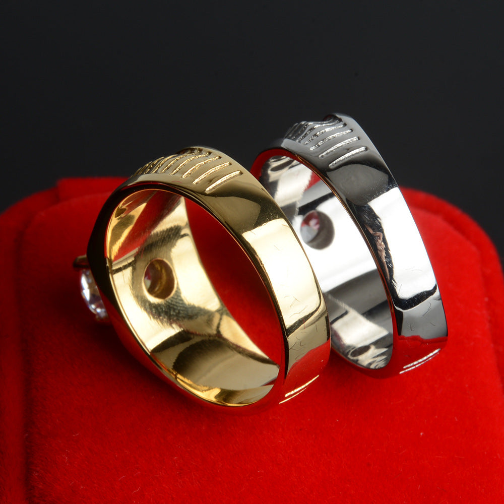 Unisex Stainless Steel Ring with Twill Inlay and Zircon Accent Ethnic U Shape Band Stainless Steel Jewelry Ring Gift for Men or Women