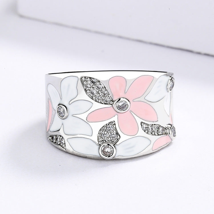 Flower Ring Gold Plated Brass Epoxy Gemstone Artificial Jewelry Elegant Design Durable Accessory Elegant Brass