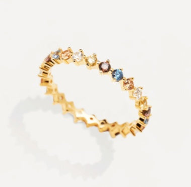 S925 Floral Silver Bright Colored Zircon Ring