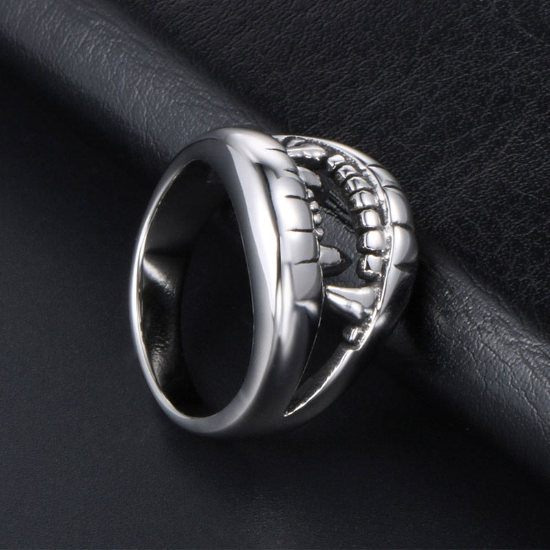 Mens Eagle Claw Ring Titanium Steel Vintage Polished Finish Durable Club Jewelry Accessory Bold Statement Jewelry