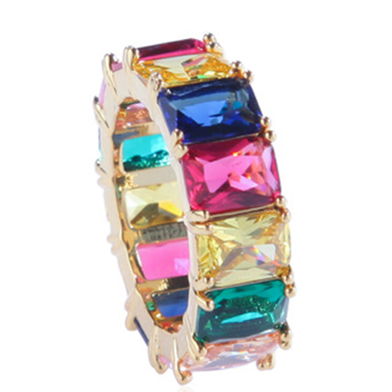 Iridescent Zircon Ring Shape Micro Set Geometric Design Alloy Hip Hop Jewelry Geometric Statement Elegant Chic