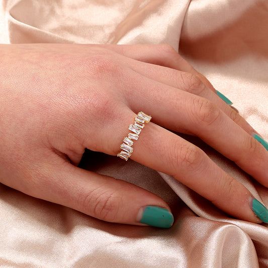 Adjustable Geometric Zircon Inlaid Copper Ring Irregular Design And Electroplated Finish European Style Bold Statement