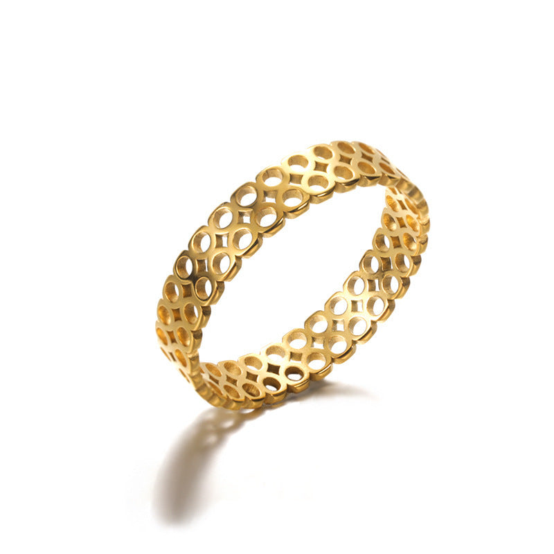 Unisex Stainless Steel Ring With Hollow Heart Design Geometric Round Electroplated Ring Fashion Jewelry For Men