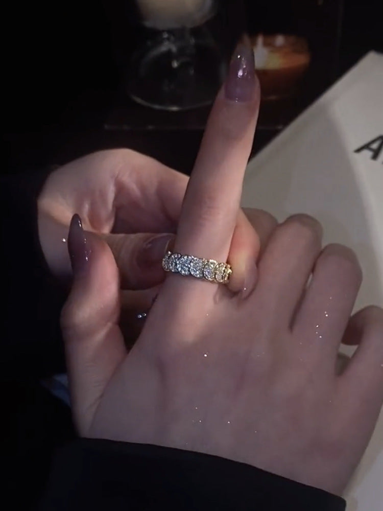 Womens Zircon Ring Gold Plated Copper Geometric Wave Scale Coin Inlay Adjustable Fashion Jewelry Elegant Everyday Wear