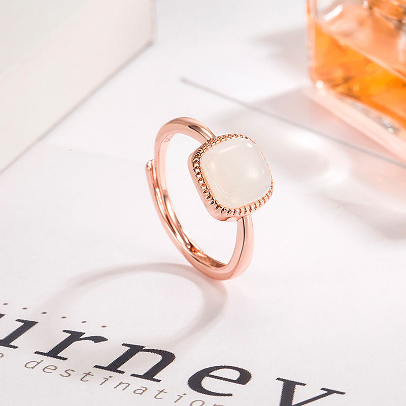 Womens Geometric Design Ring Elegant Artificial Jade Copper Ring Food Safe Ring For Women Stylish Purple Smoke Ring