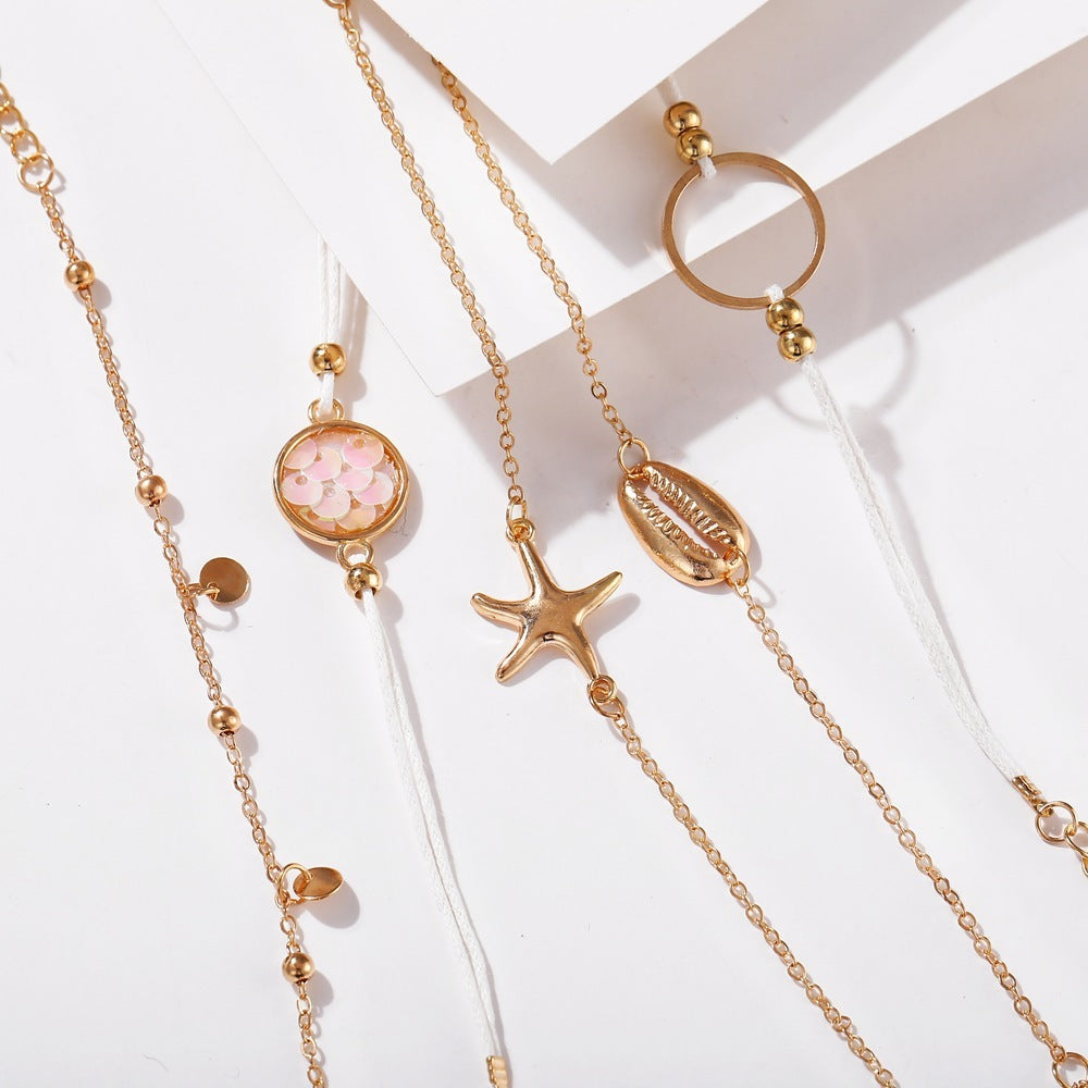 Unisex Alloy Bracelet With Starfish And Shell Charms Geometric Beach Style European American Gift Anniversary Souvenir