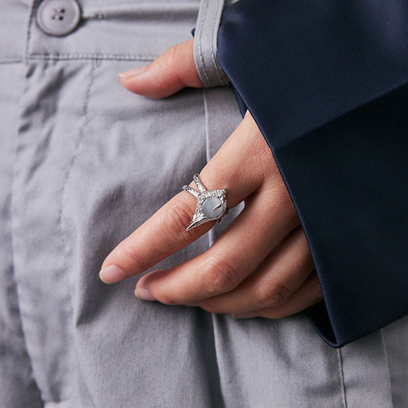 Gold Plated Copper Opal Inlay Ring Irregular Geometric Fold Design For Women Fashion Jewelry Elegant Accessory