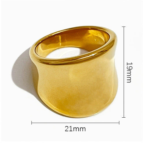 Titanium Steel Ring Smooth Wide Face Irregular Ellipse Style For Women Size Six To Ten Gold Or Silver Electroplated