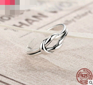 Sterling Silver Double Line Knotted Ring Retro Vintage Adjustable 925 Silver Purity Statement Ring for Women