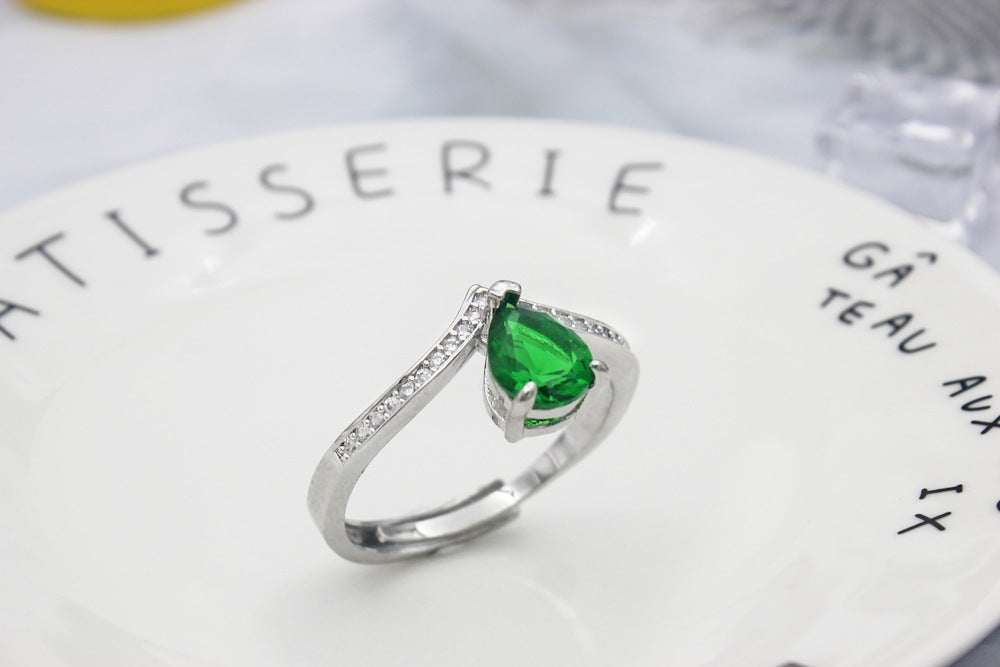 Geometric Emerald Zircon Ring For Women Adjustable Gold Plated Copper Jewelry Gift For Her Daily Wear Elegant Accessory