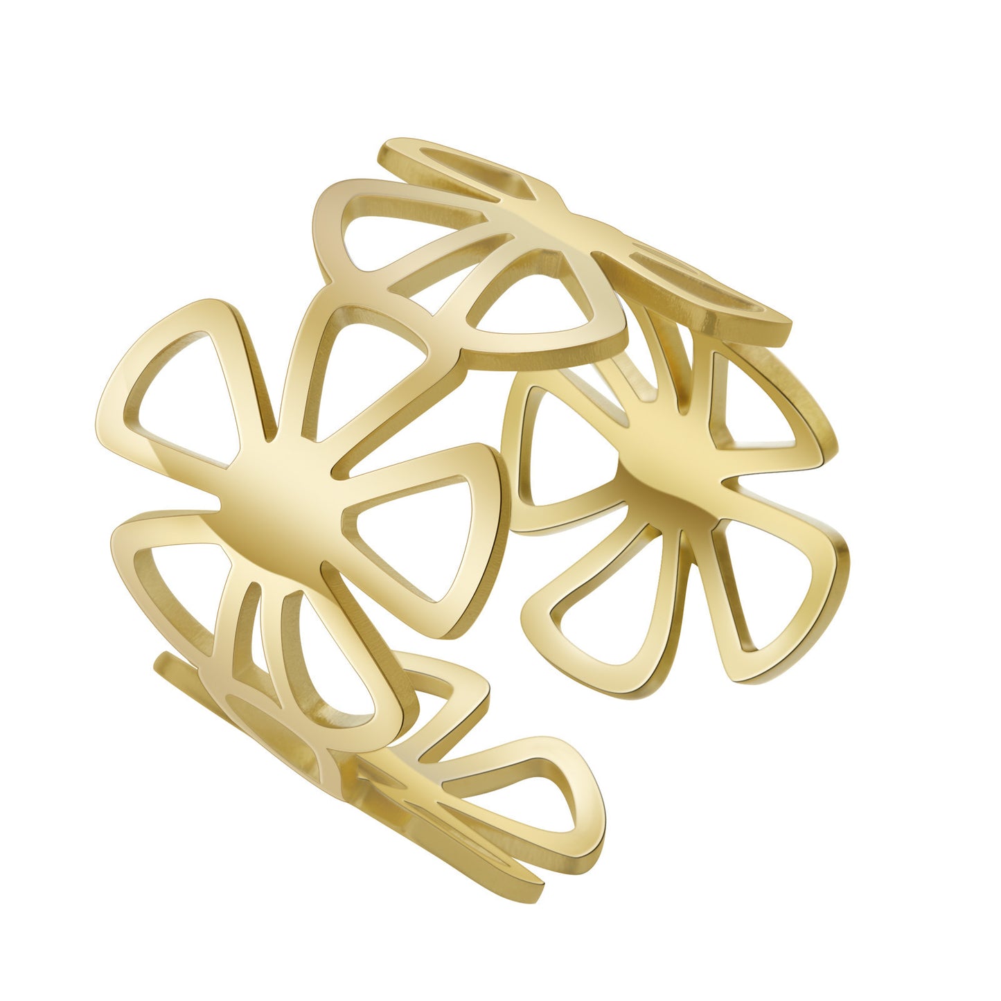 Unisex Stainless Steel Five Petal Flower Ring Adjustable