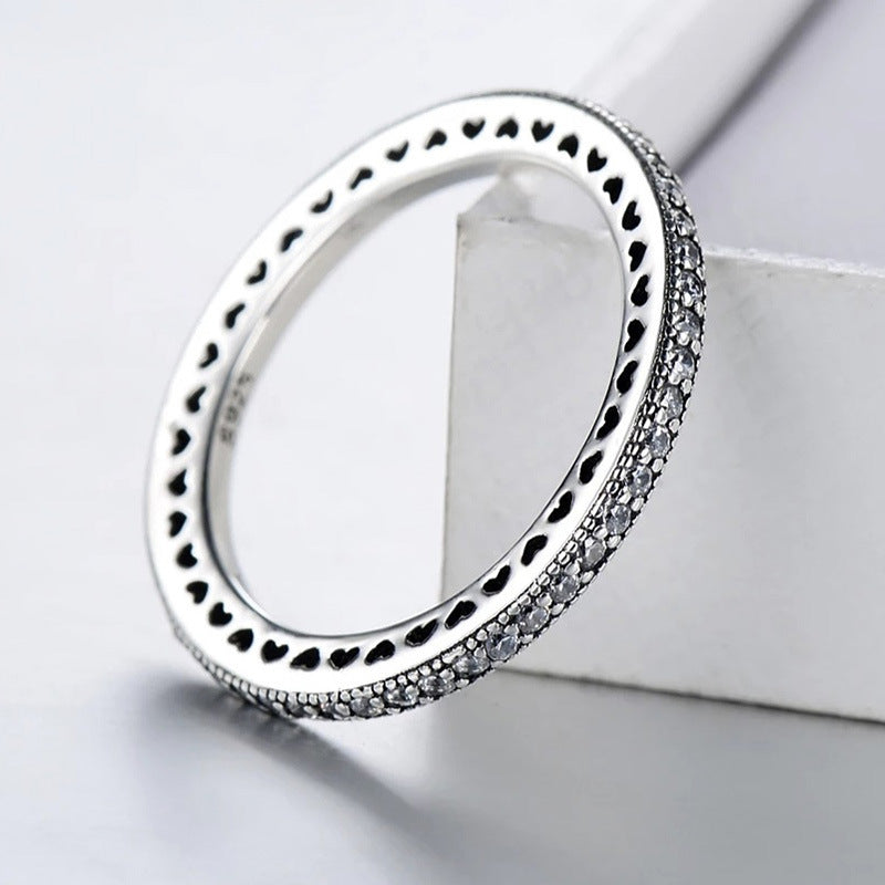 Peach Heart Shaped Hollow Ring White Copper Gold Plated Inlaid Gems Semi Precious Stone Geometric Style For Women