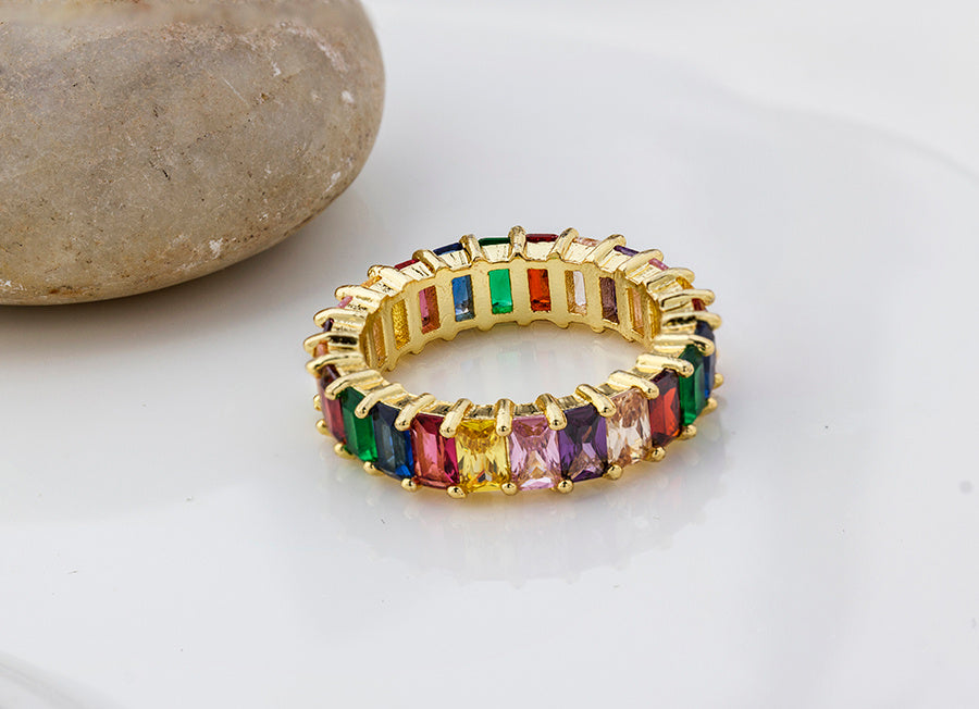 Copper Ring With Zircon Inlay Golden Finish For Women Girls Elegant Jewelry Gift For Her Anniversary Ring Gift