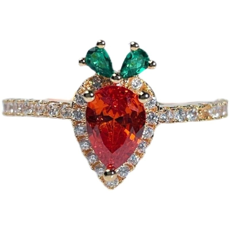 Womens Carrot Design Adjustable Copper Rings With Micro Inlaid Detailing Cute Dainty Jewelry For Girls Teens