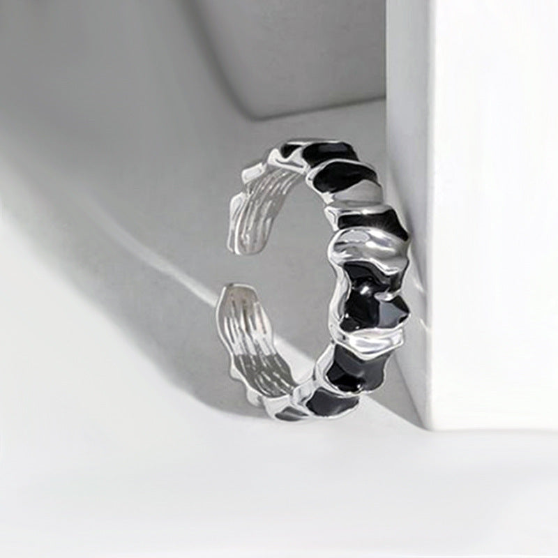 Womens Adjustable Copper Ring Korean Geometric Statement Ring Irregular Concave Surface Epoxy Band Gift Opening