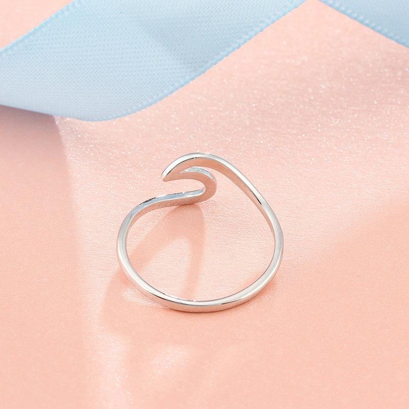 Womens Sterling Silver Ring Irregular Wave Design Adjustable Opening Tail Ring Fashion Jewelry Silver White Ring for Women and Girls Party Ring