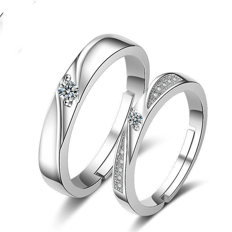Couple Rings Korean Fashion Jewelry Gift White Copper Electroplated Open Rings Women Men Matching Promise Bands