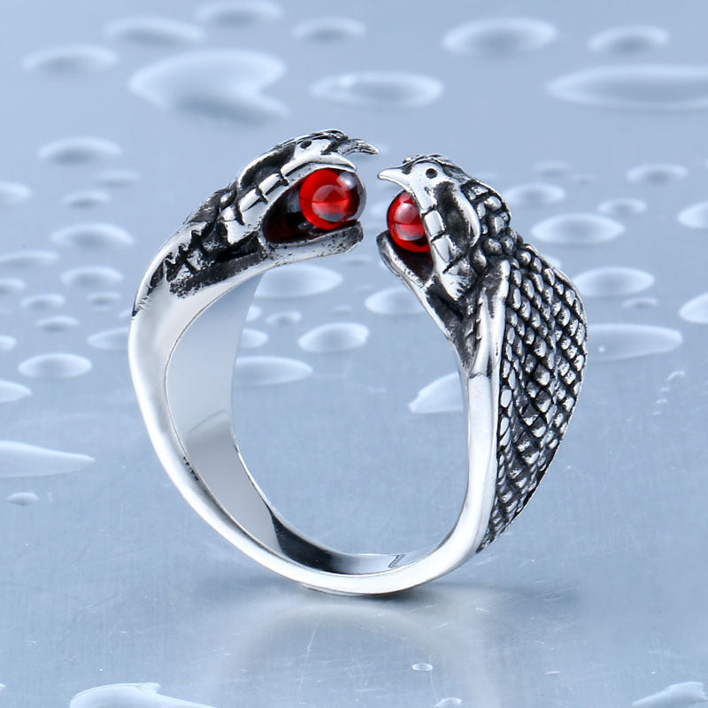 Titanium Steel Red Diamond Snake Ring Inlaid Gem Fashion Accessory For Women Sizes 7 8 9 10 11 12 Statement Jewelry