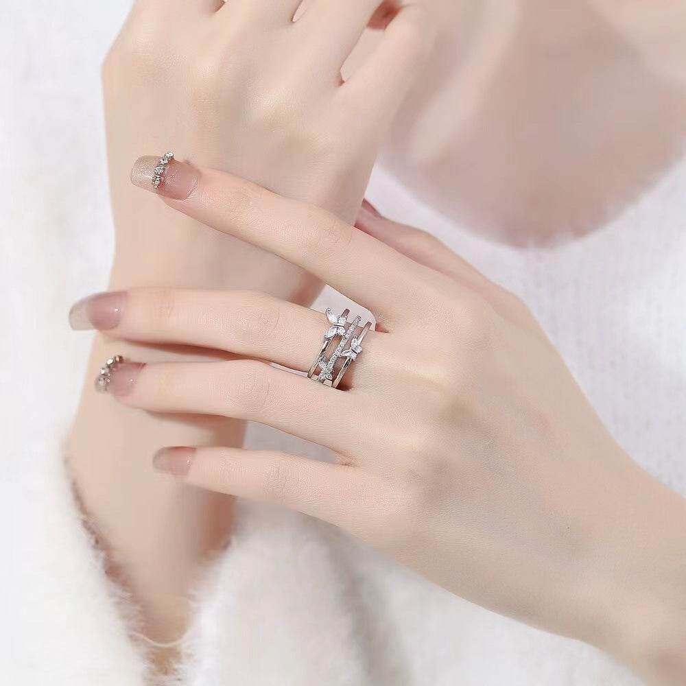 Unisex Double Butterfly Zircon Ring Adjustable Open Copper Electroplated Jewelry For Women Men Fashion Jewelry