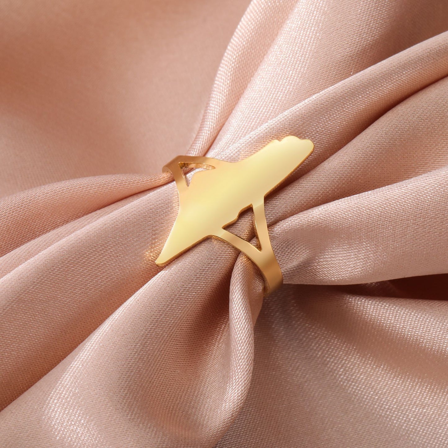 Unisex Stainless Steel Ring Adjustable Open Mouth Titanium Steel Ring Electroplated Gold Finish Hollow Fashion