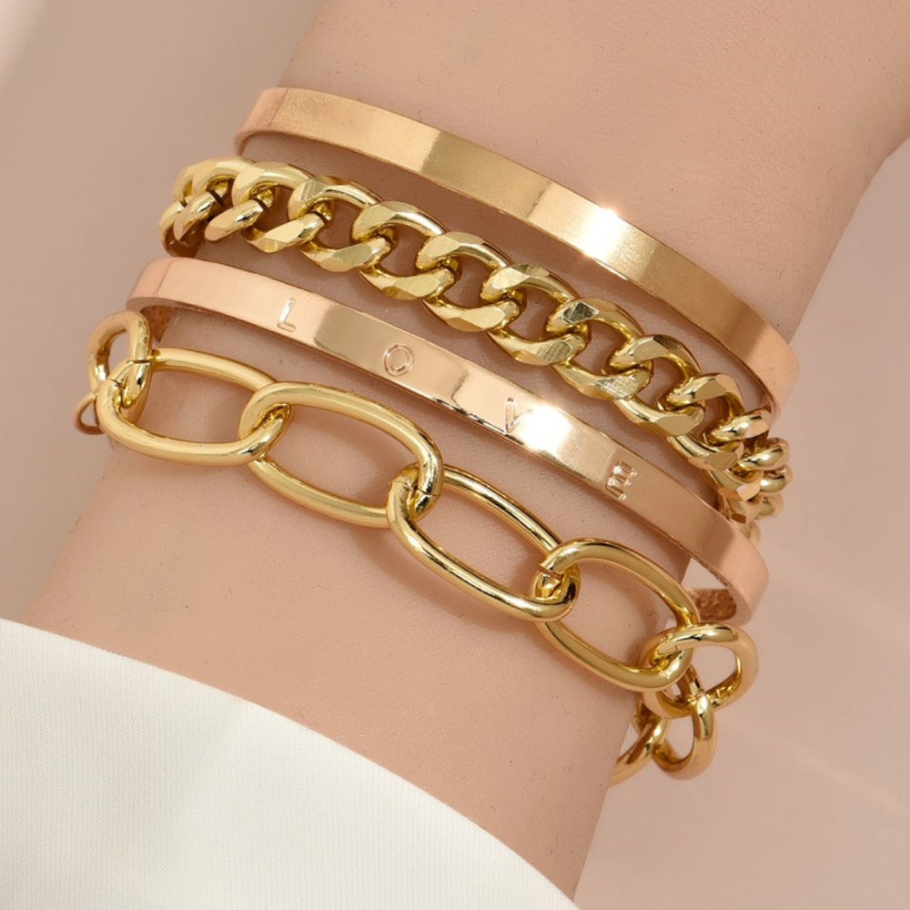 Glossy Alloy Chain Bracelet Set With Ethnic Design And Hollow Metal Elements For Fashion Jewelry Enthusiasts Today