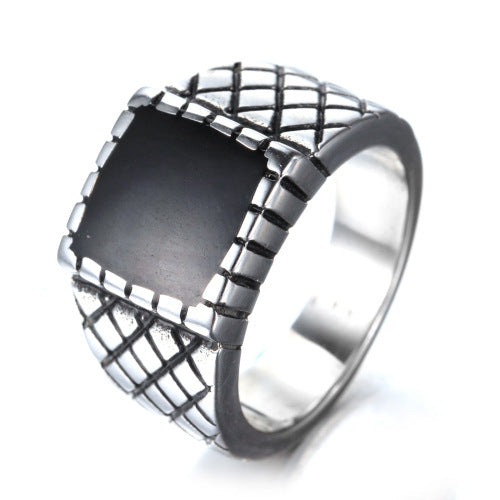 Mens Stainless Steel Geometric Ring Titanium Steel Ring For Men European And American Vintage Jewelry Gift Set